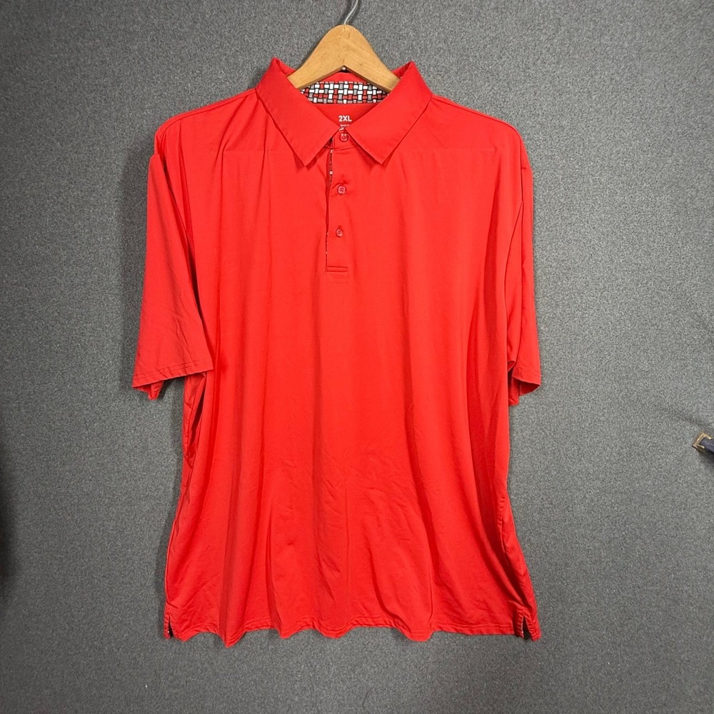 Performance Polo Men's Red Geometric Moisture Wicking 4-Way Stretch Golfwear 2XL - Picture 2 of 6